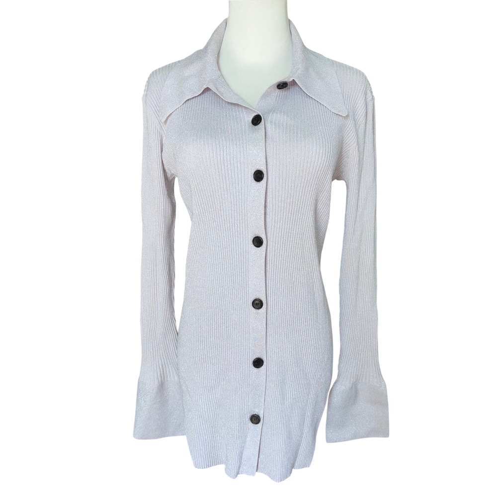 A.L.C Eleanor Ribbed Cardigan Sz L Pale‎ Violet & Silver Shimmer Chic